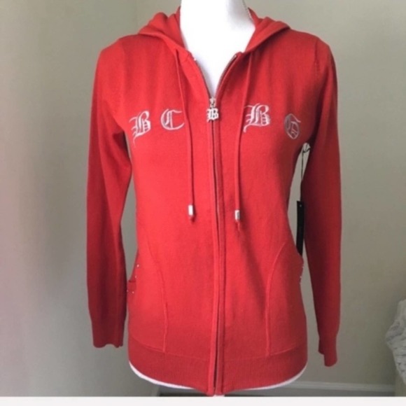 BCBG Rhinestone Logo Sweater Hoodie Large NWT - Picture 1 of 4